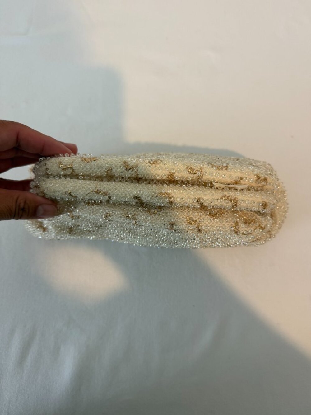Vintage Lumar Bead Color-Bead Japan White Gold Beaded Evening Clutch Purse - Picture 2 of 6